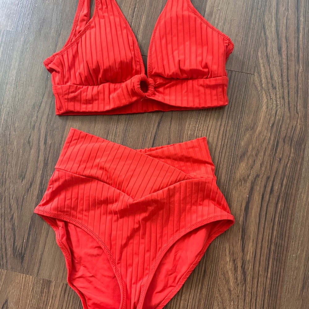 Aerie Red Ribbed Bikini Set